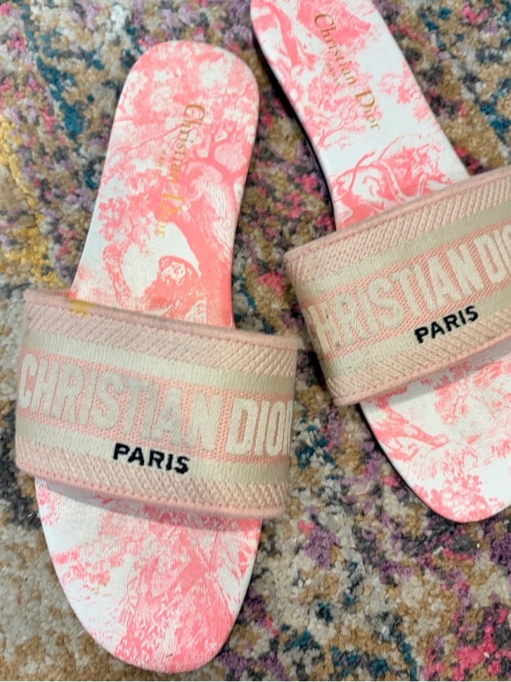 Christian Dior Pink Toile Slide Sandals
